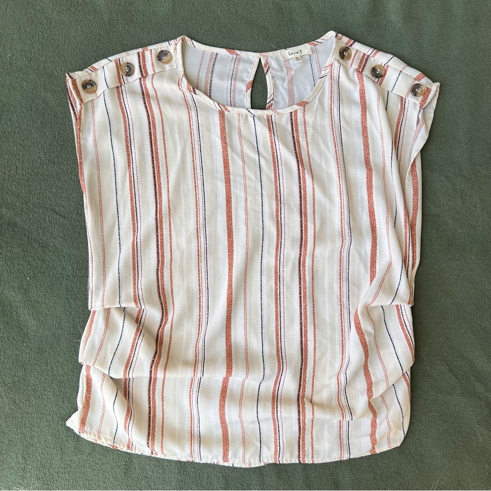Beige Striped Blouse with Ruched Sides